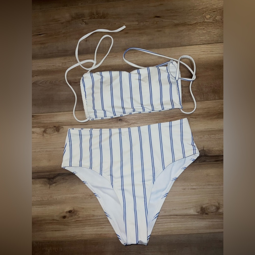 Blue and White High Waisted bikini